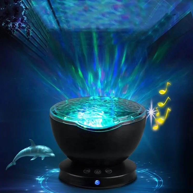 אוקיינוס גל מקרן Led לילה אור שינה סיוע רומנטי מרגיע מים גל USB LED מנורת מקרן מוסיקה נגן לילדים