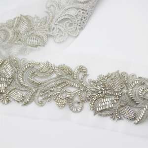 Venta caliente Dubai africano bordado nupcial oro malla ajuste encaje tela con cuentas encaje ajuste para vestido - Product Image 6