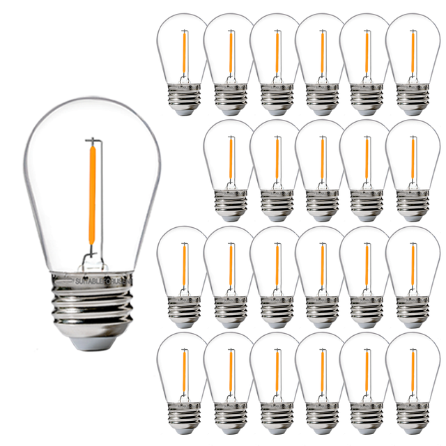 Weatherproof 2200K S14 LED 1W 2W Plastic Shatterproof String Light Bulbs E26 Base Edison Vintage Replacement Outdoor Light Bulb
