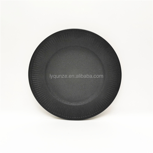 Vajilla de Porcelana de Color Negro Esmaltado, Moderna, Ecológica <span class=keywords><strong>y</strong></span> de Lujo para Restaurante, Plato de Cena con Borde de Textura Pintado a Mano - Product Image 6