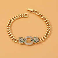 Bracelets à maillons en laiton plaqué or et argent avec double tête de léopard et zircon pour femmes et jeunes filles, bijoux cadeaux en gros