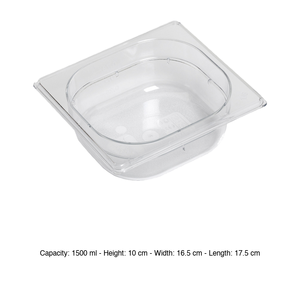 Recipiente para Alimentos de Policarbonato GN 1/6, 17.5 × 16.5 × 10 h cm, sin Tapa, -100/+100 ° C - Product Image 3