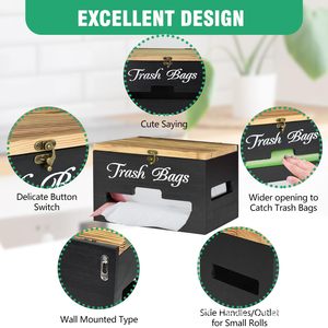 Caja de almacenamiento de bolsas de basura de madera, negra, rectangular, con tapa, tipo vertical, para uso en la cocina. - Product Image 4