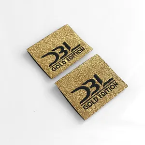 Shuttle Loom Recycled Center Fold Gold And Black Lurex Thread Woven Logo Fabric Label Clothing Labels Supplier