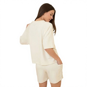 Women's <b>2</b> <b>Piece</b> Casual Set Loose Short Sleeve O-Neck Top and Pocket Shorts Solid <b>Outfit</b> - Product Image 4