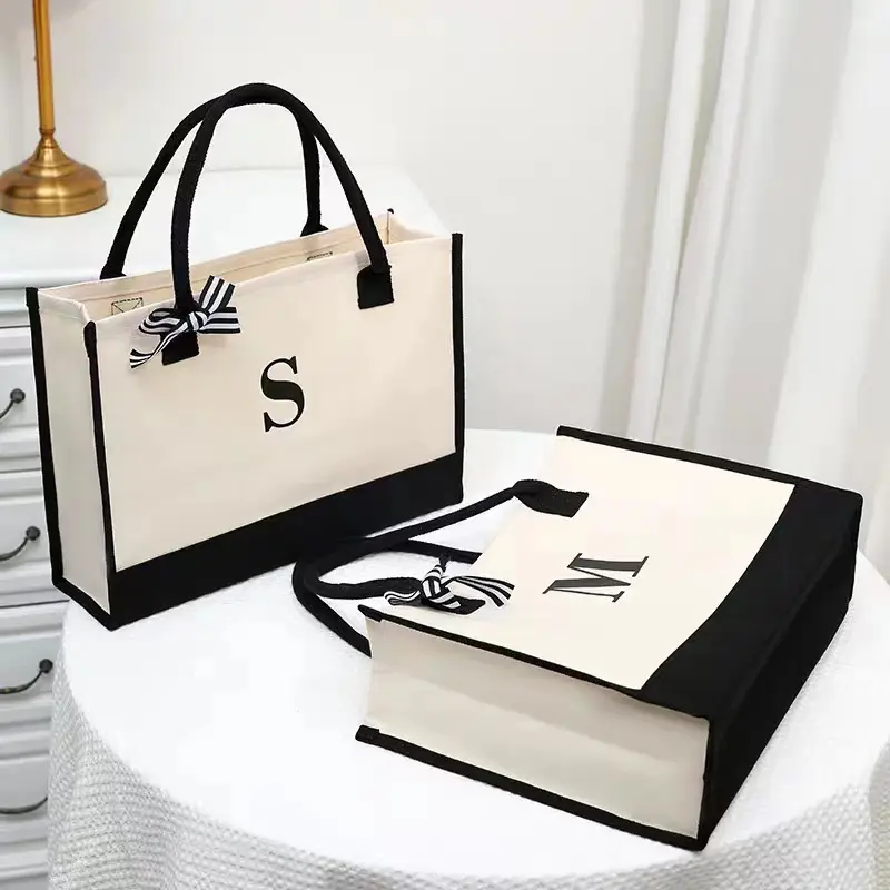 Bolsa de regalo con logotipo personalizado, bolsa de lona, bolsa de compras de gran capacidad, diseño personalizado, embalaje con letras