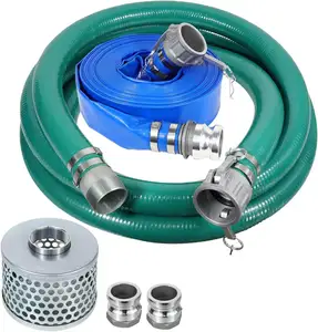 Kit de bomba de manguera de succión de 2 pulgadas Manguera de retrolavado de PVC azul de 2 "x 65 'y filtro de succión de orificio redondo de acero y adaptador de leva y ranura