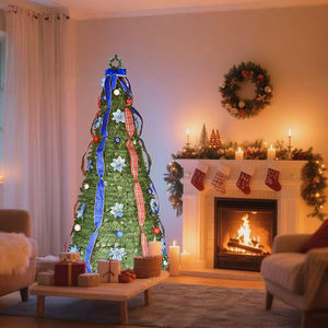 Arbre de Noël en ruban bleu tissé transfrontalier, extensible et pliable, décoration de fête festive, sur pied - Product Image 3