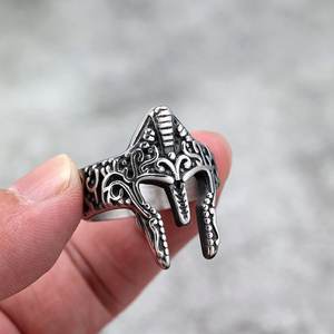 Bague pour homme en acier inoxydable de style rétro européen américain, casque de guerrier spartiate, masque, bijoux de style hip-hop, cadeau - Product Image 4