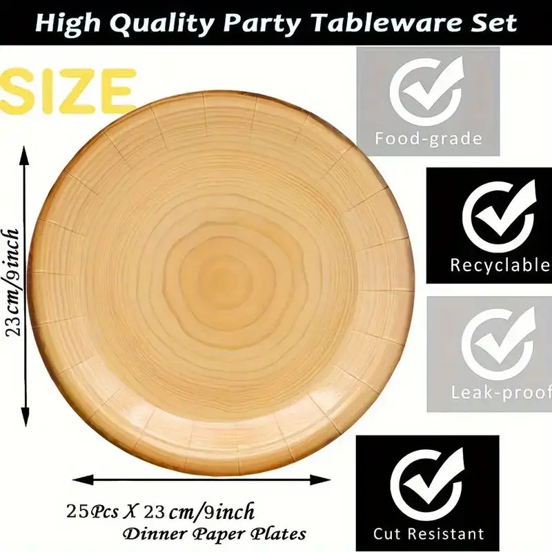 Wholesale Factory Price Disposable Biodegradable Sand Beach Party Supplies Food Container Wood Grain Paper Plate