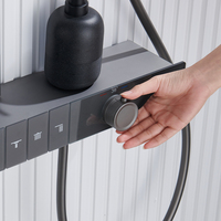 Ensemble de douche thermostatique de pluie numérique LED en laiton de luxe étagère murale de conception de clé de piano finition chromée Jet en céramique brossé