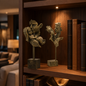 Set di 2 Sculture Astratte in Resina con Finitura Bronzo, Statua Artistica Genitore-Figlio, Decorazione per la Casa, Regalo all'Ingrosso OEM per Soggiorno - Product Image 2
