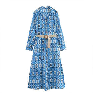 Robe d'été de style <span class=keywords><strong>jupon</strong></span> imprimé pour femmes 2024 Fashion Button Waistband <span class=keywords><strong>Long</strong></span> Sleeve <span class=keywords><strong>Long</strong></span> Loose Vacation Style Dress - Product Image 1