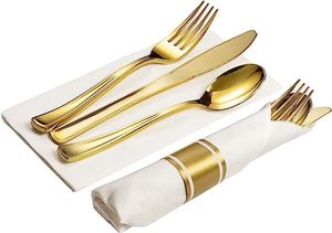 भारी वजन वाला चांदी का सोना लपेटा हुआ डिस्पोजेबल प्लास्टिक कटलरी सेट - Product Image 2