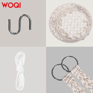 Fauteuil suspendu rond en textile blanc Woqi avec pompon, capacité de charge de 120 kg, utilisation intérieure et extérieure - Product Image 5