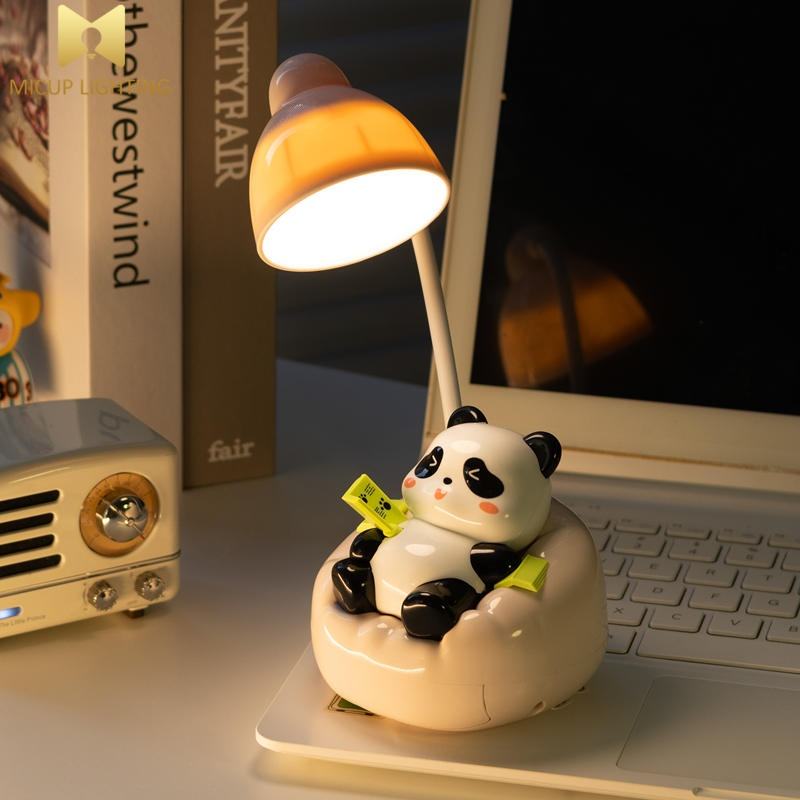 Cute Creative Green Panda USB Table Lamp with Phone Holder Kids Room Bedroom Bedside Cartoon Student Lamp