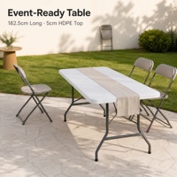 Table pliante spacieuse de 182 cm, blanche, en HDPE, avec structure métallique robuste pour pique-nique en plein air