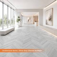 Revêtement de sol SPC gris argenté imperméable, système clic, 5 mm, motif chevron, composite pierre-plastique, noyau rigide, pour appartement