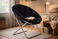 Fauteuil lune pliable en peluche avec structure en acier, chaise confortable pour salon, patio, camping