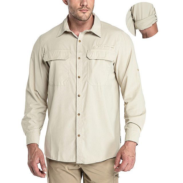 Quick Dry Button up Fishing Shirt Custom logo Fishing Hiking Shirts UPF 50+ UV Protection Outdoor Shirt Long Sleeve