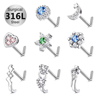 Toposh Dangle Zircone 316L Nez Goujons Acier Chirurgical Hypoallergénique Argent Septum Anneaux Nez Pin Set Piercing Bijoux
