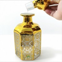 Vente en gros de flacons de parfum arabes de luxe en verre imprimé or, 150 ml, 250 ml, 450 ml, avec couvercle en verre, flacon de parfum fantaisie, luxe arabe