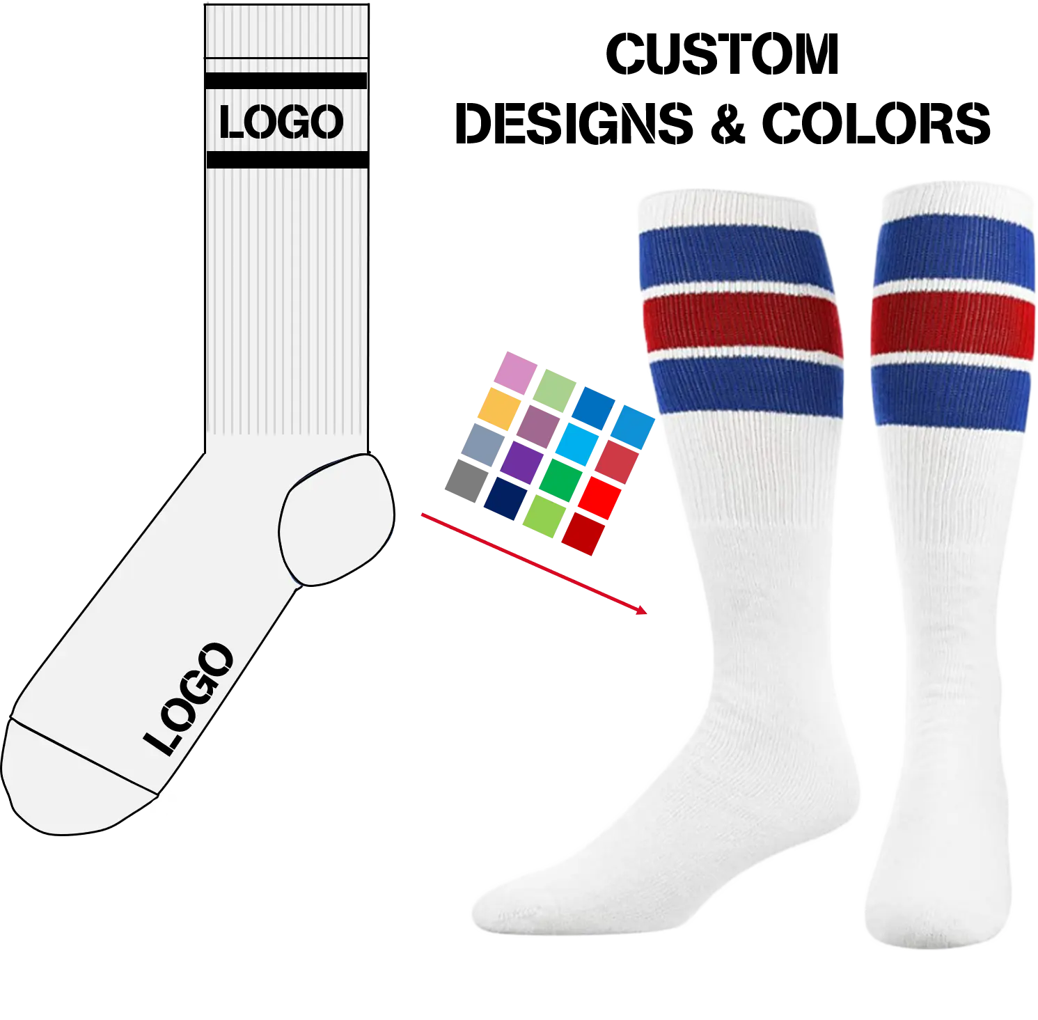 High quality men's sports cotton stripe white athletic custom logo made design socks