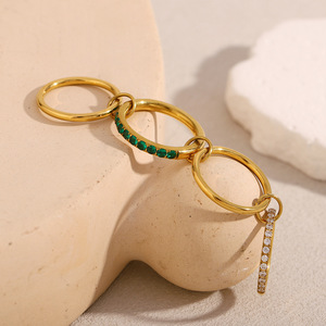18K Gold Plated Stainless Steel Multi Layer Linked Emerald Clear Zircon Stackable <b>Statement</b> <b>Ring</b> For Women Daily Jewelry - Product Image 3