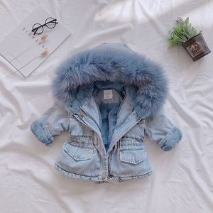 Giacca Invernale in <span class=keywords><strong>Pelliccia</strong></span> per Bambina con Cerniera, Caldo Abbigliamento Foderato in Pile per Bambini 1-6 Anni, Cappotto Spesso di Jeans - Product Image 2