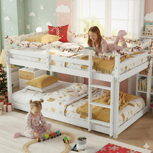 Современная деревянная двухъярусная кровать (низкая) с регулируемой высотой, с защитными бортиками, для общежитий и небольших помещений, без пружинного блока - Product Image 2