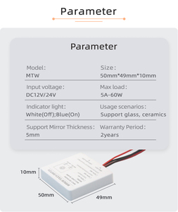 MTW-A03 12V 5A 60W Sensor LED <strong>Dimmer</strong> Light Manual <strong>Switch</strong> Inductive Glass <strong>Touch</strong> Screen <strong>for</strong> Hotels Smart Home <strong>Mirror</strong> <strong>Switches</strong> - Product Image 2