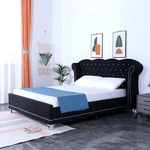 Rembourrage de tête de lit en velours avec diamants écrasés, meubles de chambre à coucher au Design Royal, cadre de lit en bois de Double taille