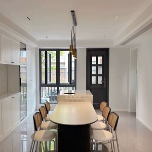 Cream Colored Solid Wood Dining <b>Table</b> Rectangular And Semi Circular Island <b>Table</b> For <b>Small</b> Homes Simple Design - Product Image 3
