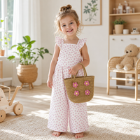Setelan Santai Bayi 2-Potong Romper Tali + Tas Hias Lembut 100% Katun Pakaian Musim Panas Unisex dengan Pola Kartun
