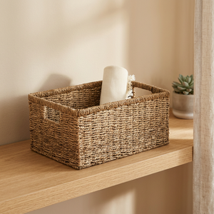 Rectangular <b>Plant</b> Fiber Storage <b>Basket</b> With Handles Rustic Multi Purpose Organizing Bin - Product Image 4