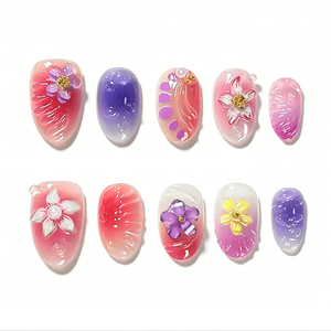 10 <span class=keywords><strong>Uñas</strong></span> Postizas Cortas <span class=keywords><strong>con</strong></span> Degradado <span class=keywords><strong>Rosa</strong></span> y Morado, Forma Ovalada XS, Diseño de Concha de Sirena, Brillantes y <span class=keywords><strong>con</strong></span> Purpurina - Product Image 2