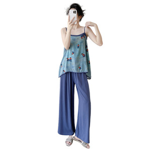 <span class=keywords><strong>Pijama</strong></span> <span class=keywords><strong>de</strong></span> verano transpirable <span class=keywords><strong>de</strong></span> algodón y seda estampado para mujer, estilo chino, talla grande, fino, holgado, conjunto <span class=keywords><strong>de</strong></span> camisola y pantalón. - Product Image 5