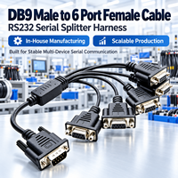 Kabel DB9 Male ke 6 Port Female 9 Pin 1 ke 6 Jalur COM Hub Lead Industrial PLC CNC Custom RS232 Serial Splitter Harness