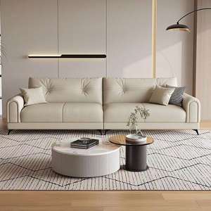 Housse de canapé en cuir avec cadre en bois haut de gamme - Canapé-lit trois places - Remplissage en éponge - Mobilier de salon moderne et luxueux - Appartement/Villa - Product Image 1