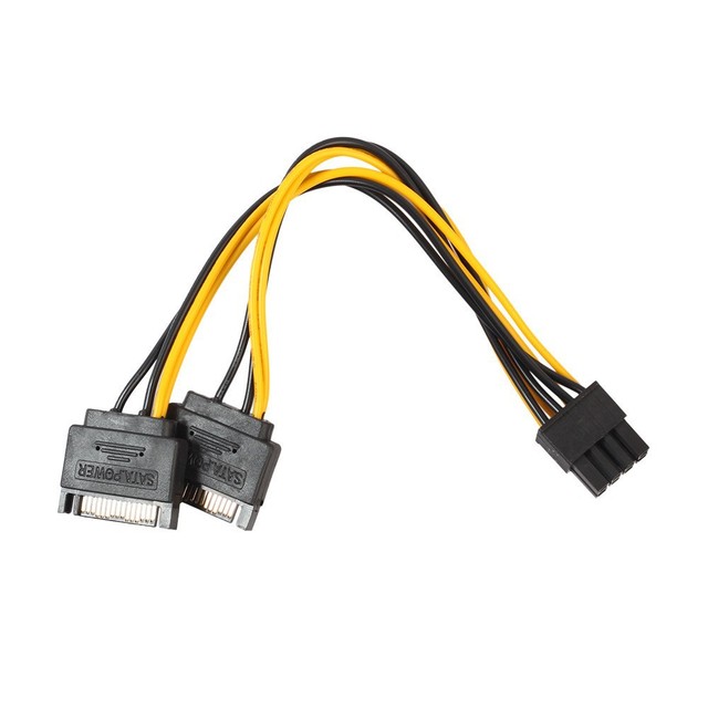 Dual 15 Pin SATA Male to PCIe 8 Pin Video Card Power Cable 20CM