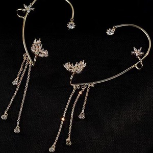 Clips para Oreja con Borla de Flores y Espiga de <span class=keywords><strong>Trigo</strong></span> con Incrustaciones de Diamantes, Clips para Oreja sin Perforación, Pendientes Elegantes y de Alta Gama - Product Image 4