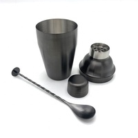18oz 500ml Brossé Mat Noir Plaqué Bar Barman Tool Kit Boissons Boissons Cobbler Cocktail Shaker Set Avec Cuillère À Mélanger