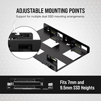 Support de montage double SSD OEM ODM (pour baie interne 3,5 pouces vers 2,5 pouces, installation facile) Noir