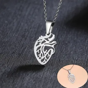 Dissecting Heart Organ Necklace Female Male Silver Color Stainless Steel Scientific Medical Research Jewelry