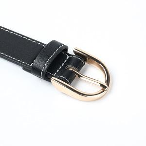 Ceinture fine en cuir pour femme, en cuir de vache, boucle simple, style professionnel, blanc laiteux, marron, noir, fermoir doré - Product Image 3