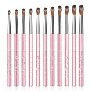 Stylo de modelage professionnel pour ongles en cristal liquide, avec tige métallique rose, poils Kolinsky et manche en bois, outil d'extension d'ongles - Product Image 1