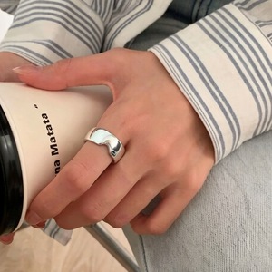 S925 Sterling Silver Irregular <b>Open</b> <b>Ring</b> Geometric Wide Band Minimalist Design For Women Everyday Wear - Product Image 1