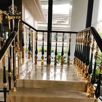 MEISHI – Main courante d'escalier et balustrade de balcon en aluminium et laiton doré, design moderne et luxueux, fixation au sol, garantie 3 ans, solution complète pour