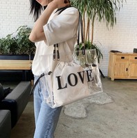 2 Pcs/set OEM Luxury Transparent Jelly Tpu Women Beach Tote Bag Custom Ladies Clear Handbag Girl Shoulder Bag With Drawstring Bag