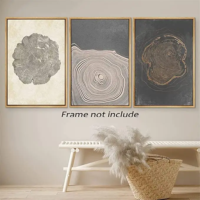 Tree Rings Canvas Wall Art 3 Piece Abstract Minimalist Pastel Wood Poster Nature Forest Wilderness Print Painting